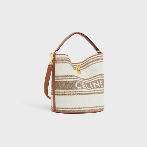 CELINE Bucket 16 Bag In Striped Textile With Celine Jacquard And Calfskintobacco / Tan