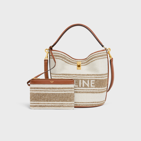 CELINE Bucket 16 Bag In Striped Textile With Celine Jacquard And Calfskintobacco / Tan