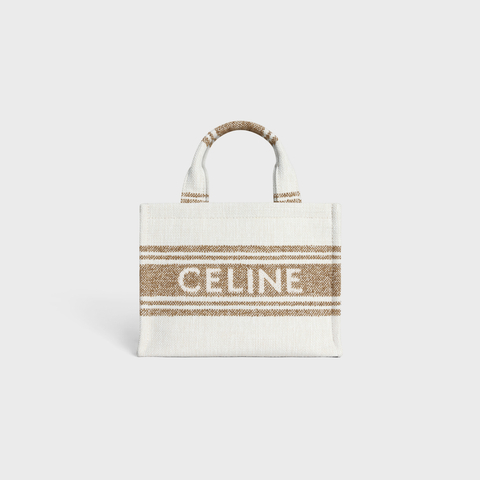 CELINE Small Cabas Thais In Striped Fabric With Jacquard Brown/Beige