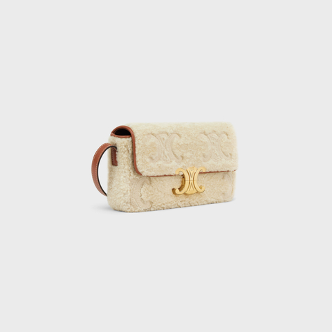 CELINE Shoulder Bag Claude In Shearling With Triomphe Embroideries Natural / Tan