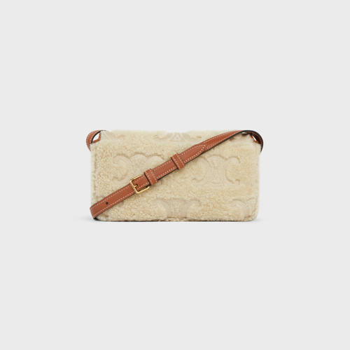 CELINE Shoulder Bag Claude In Shearling With Triomphe Embroideries Natural / Tan