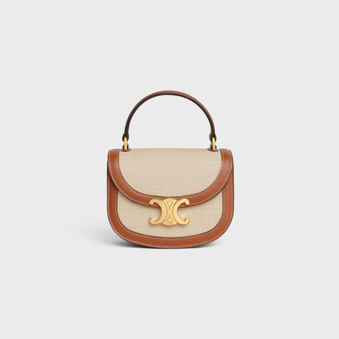 CELINE Besace Clea Mini In Fabric And Calf Leather Natural/Tan