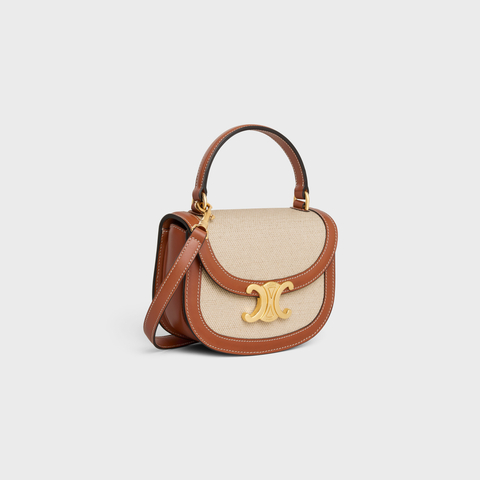 CELINE Besace Clea Mini In Fabric And Calf Leather Natural/Tan
