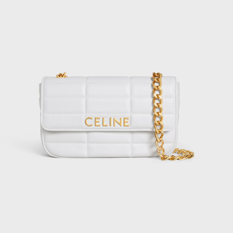 CELINE Chain Shoulder Bag Matelasse Monochrome Celine In Quilted Calfskin Arctic White