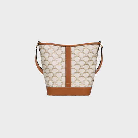 CELINE Small Bucket In Triomphe Canvas And Calfskin White