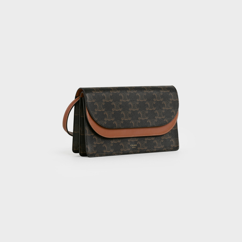 CELINE Wallet On Strap In Triomphe Canvas And Smooth Lambskin Tan