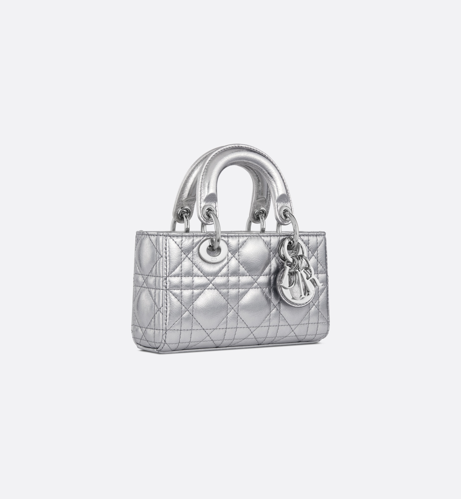DIOR Dior Or Lady D-Joy Micro Bag Metallic Silver-Tone Crinkled Cannage Calfskin