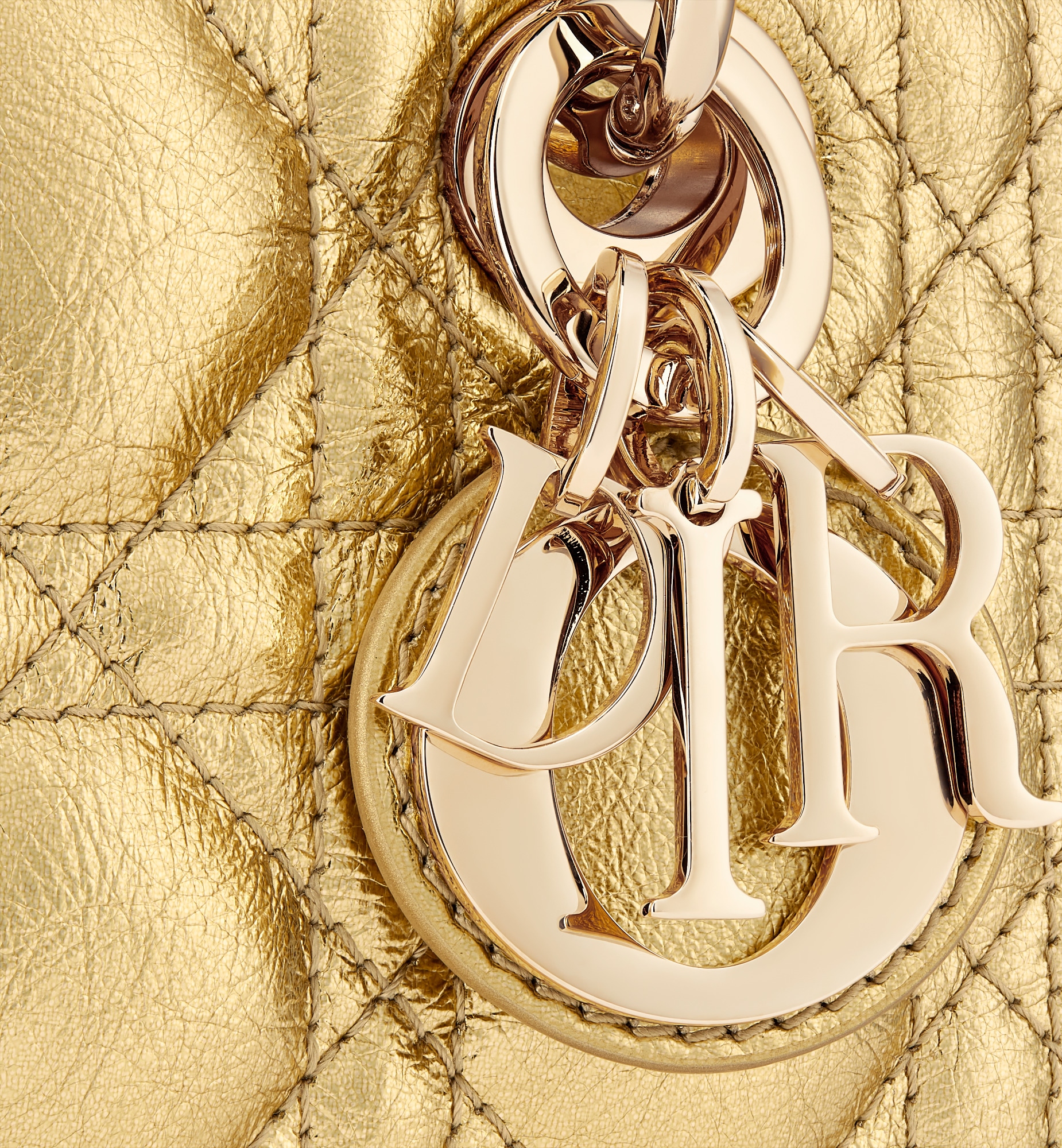 DIOR Dior Or Lady D-Joy Micro Bag Metallic Platinum-Tone Crinkled Cannage Calfskin
