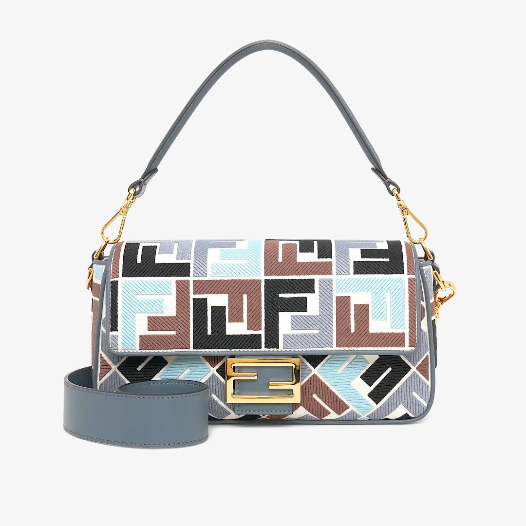 FENDI Baguette Multicolor canvas bag with FF embroidery