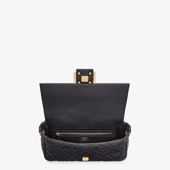 FENDI Baguette Black nappa leather bag with FF motif