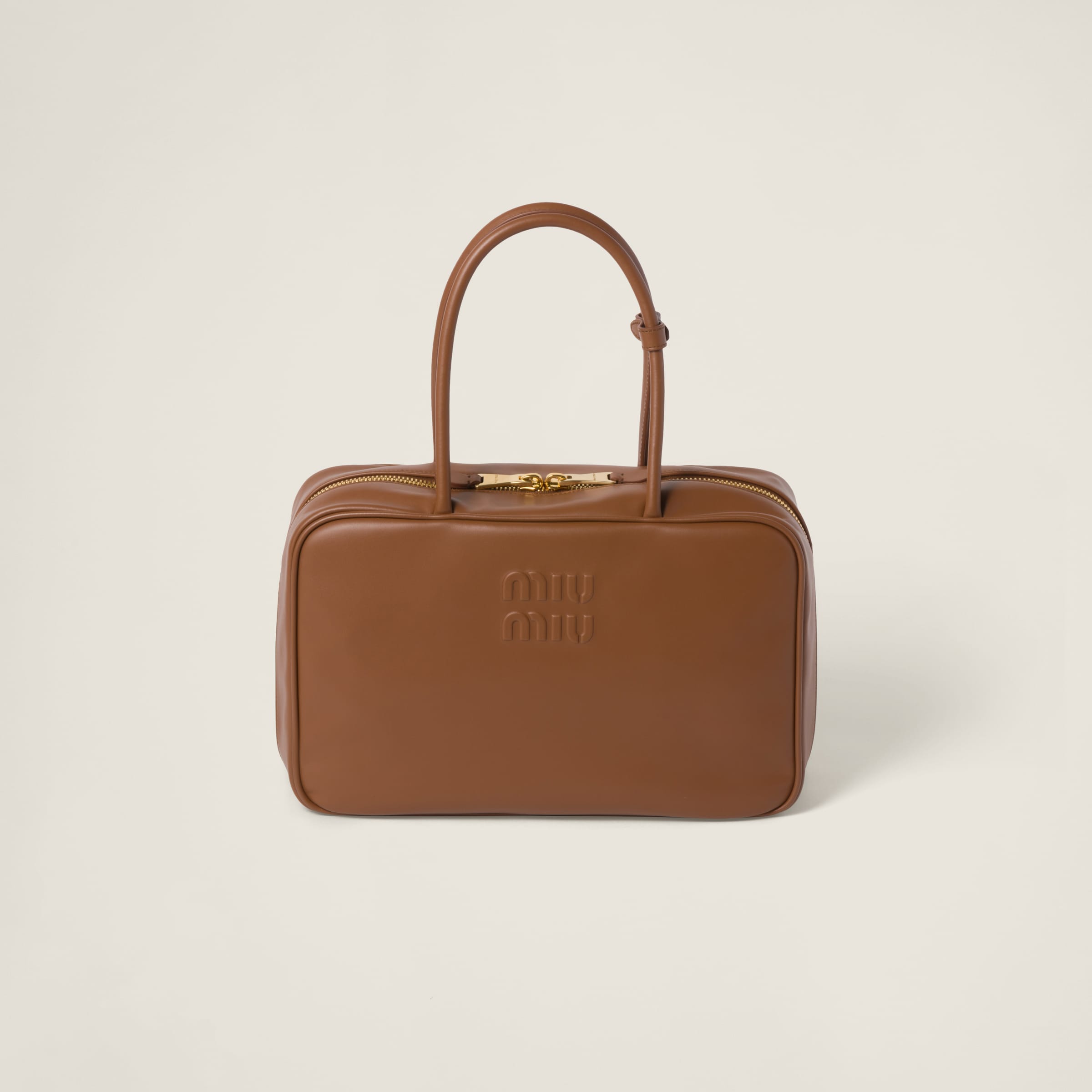 MIUMIU Leather top-handle bag Cognac